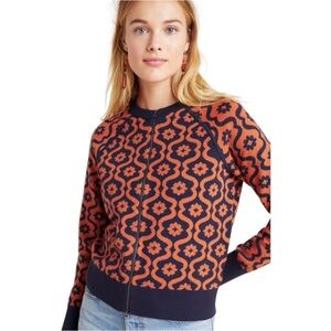 Anthropologie Bonnie Knit Bomber Sweater Jacket Orange/Navy Pattern size SP